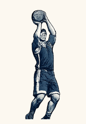 Basketball player at the peak of a jump shot